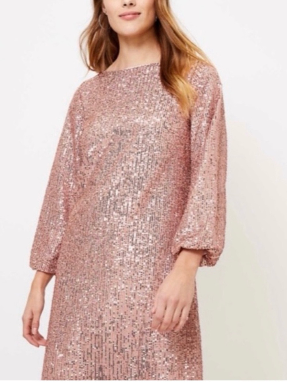 LOFT Rose Gold Sequin Shift Dress with Keyhole Back